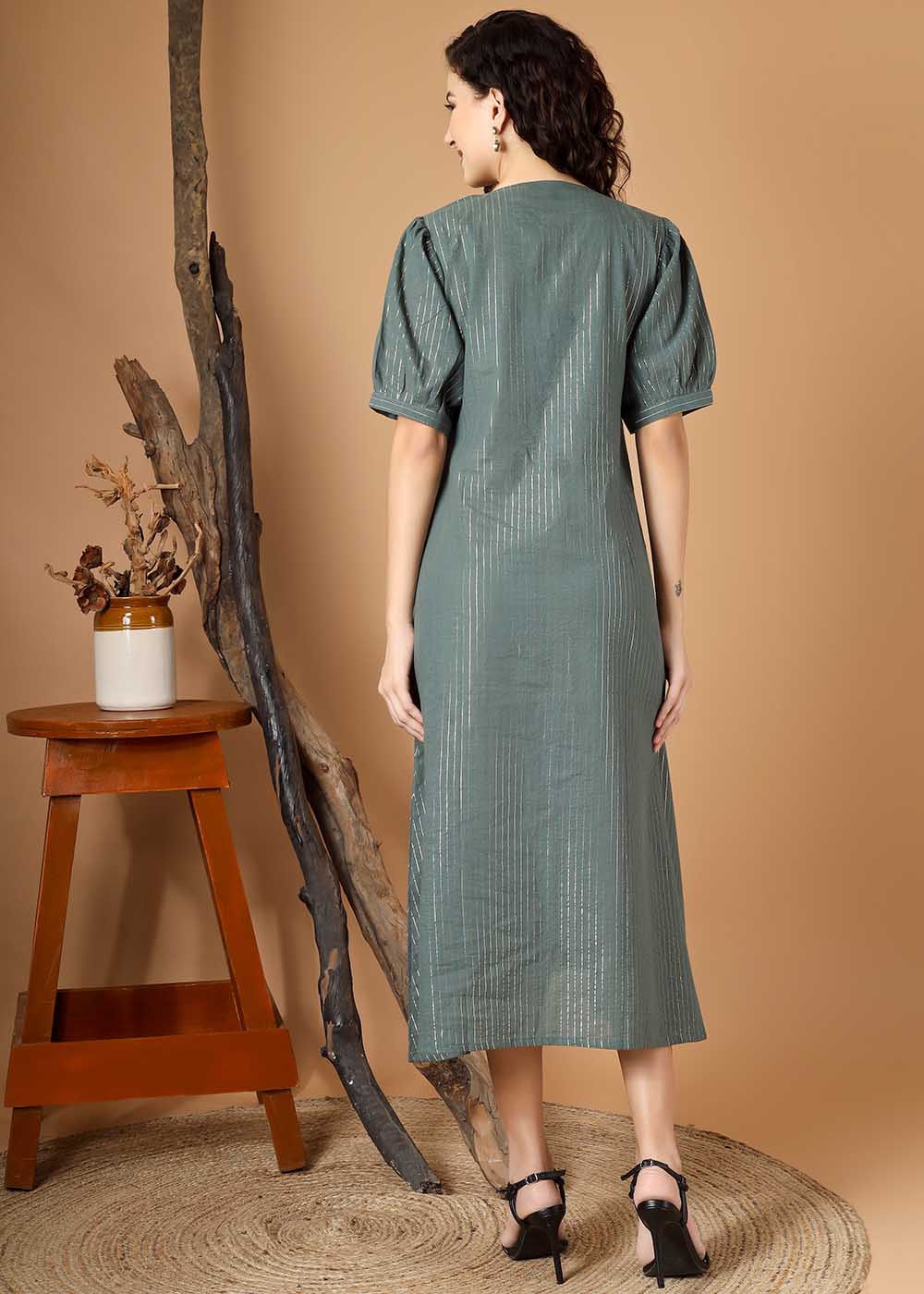 Jamdani Zari Dress With Front Slit