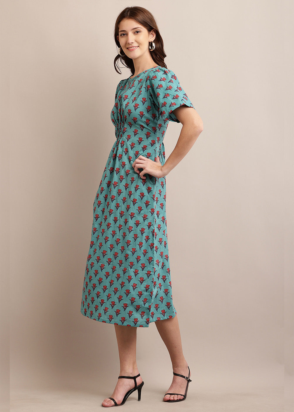 A-Line Fit & Flare Handblocked Dress With Pocket