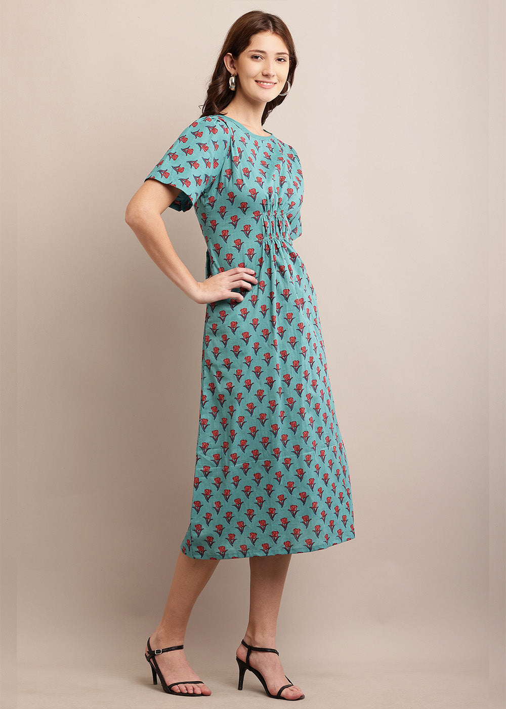 A-Line Fit & Flare Handblocked Dress With Pocket