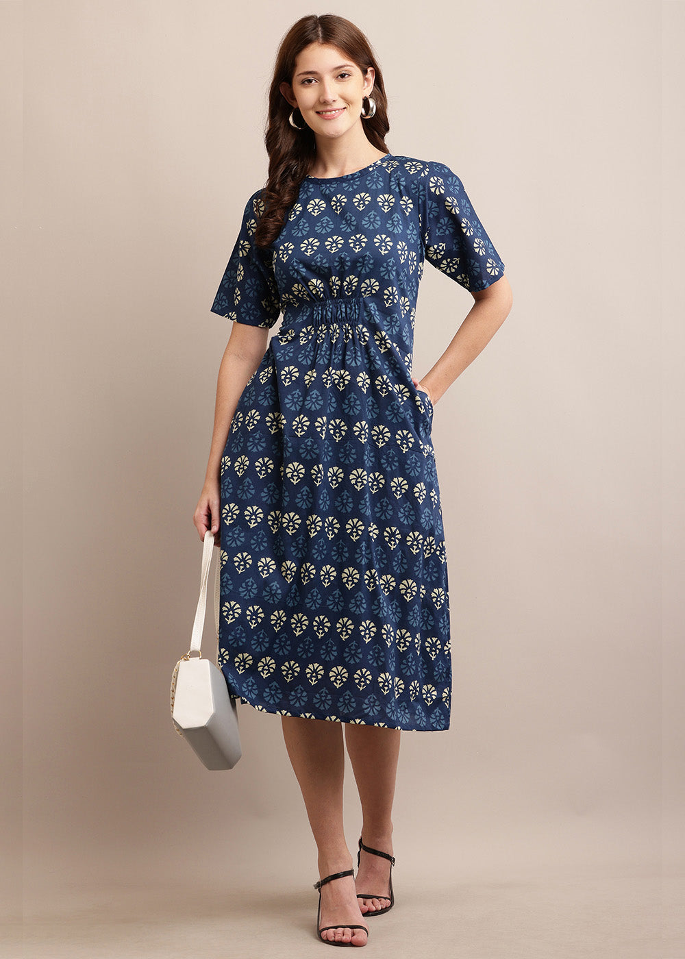 A-Line Fit & Flare Handblocked Dress With Pocket