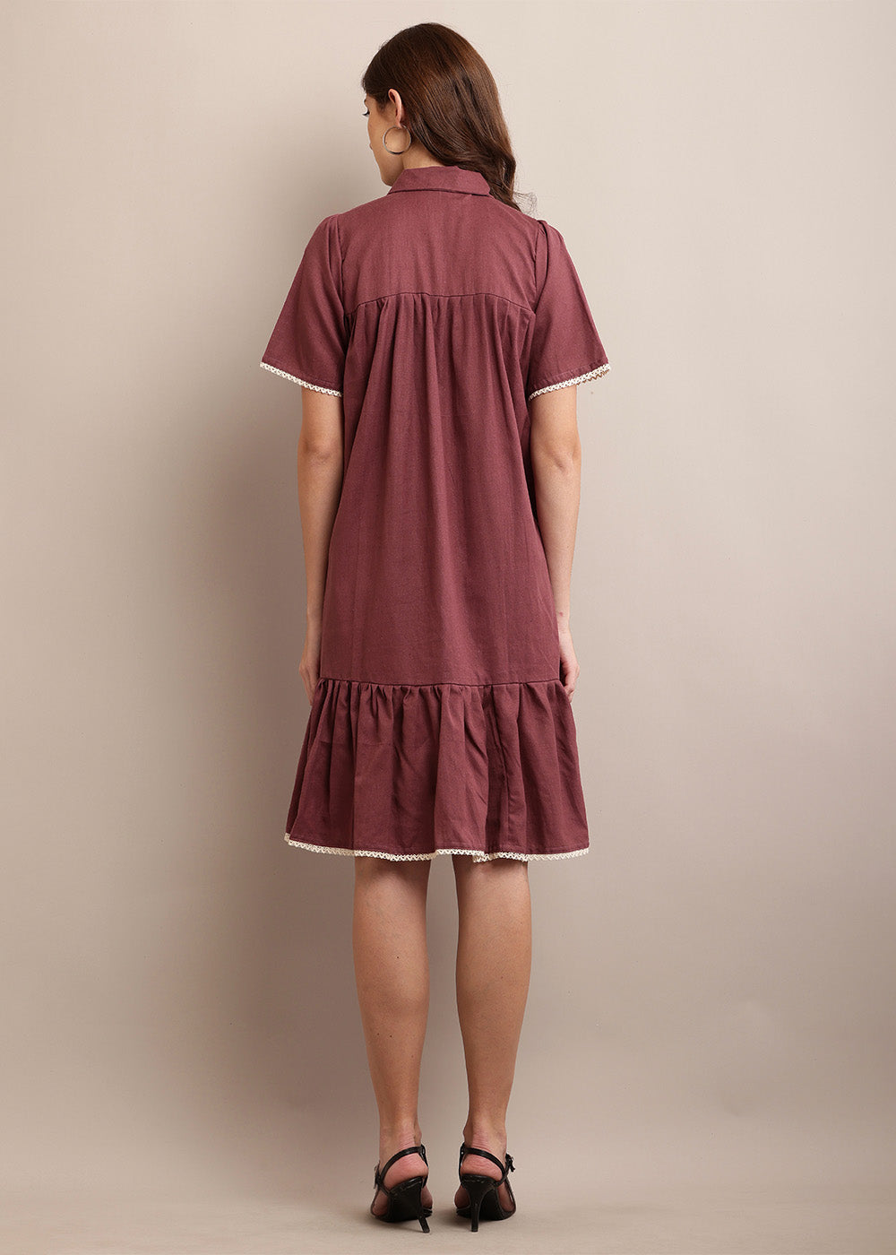 Amiable Shirt Dress With Lace Panel