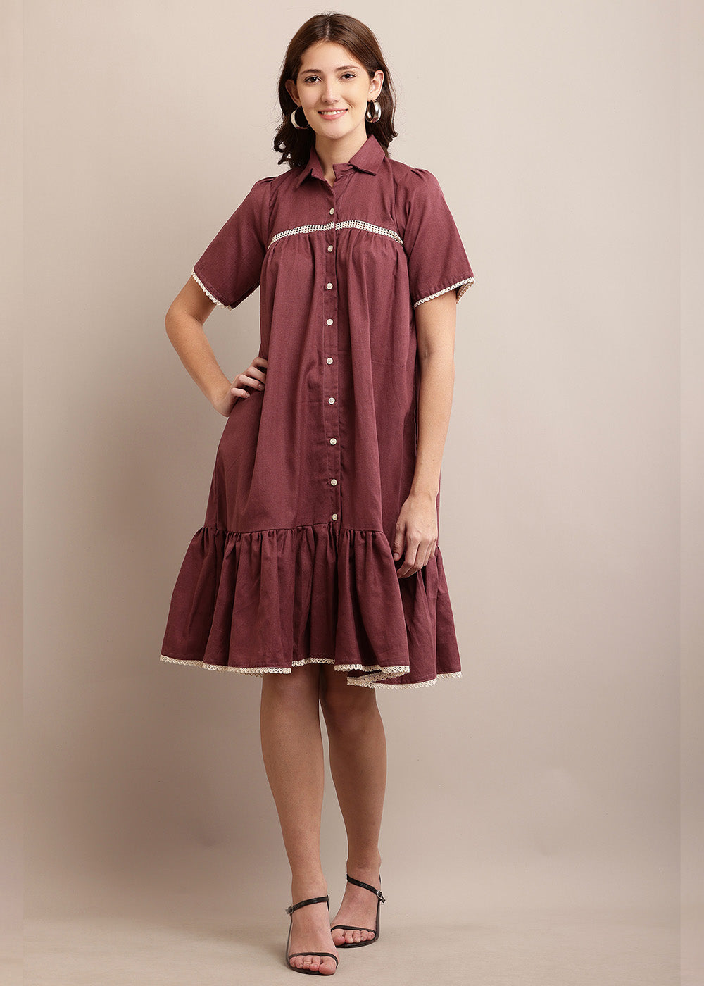 Amiable Shirt Dress With Lace Panel