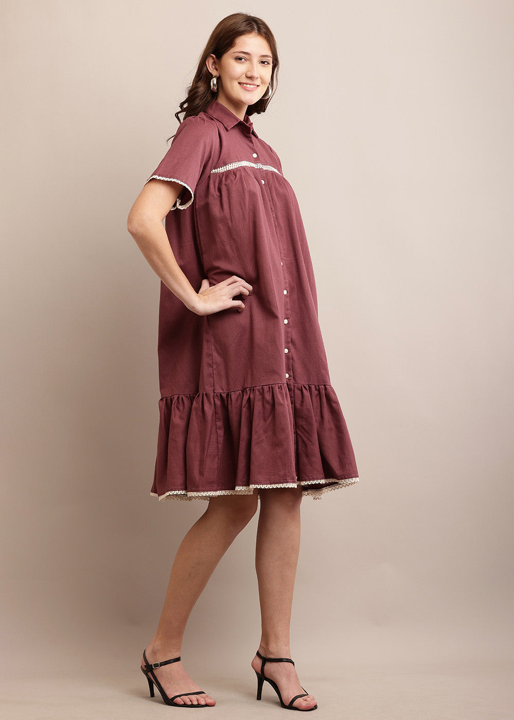 Amiable Shirt Dress With Lace Panel