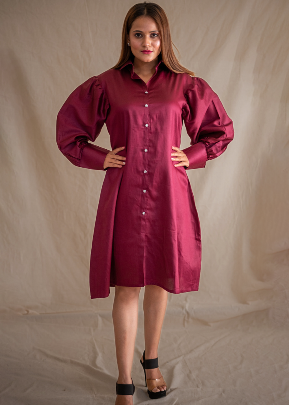 Mini Shirt Dress With Dramatic Sleeves