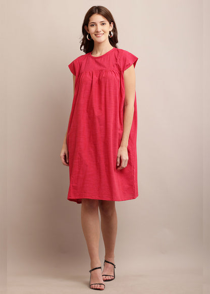 Cap Sleeve Loose Pink Colour Dress
