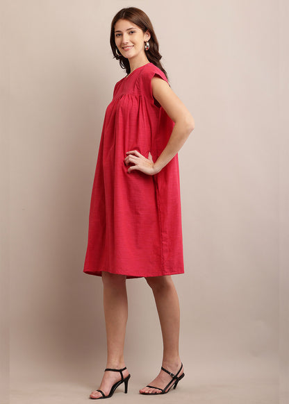 Cap Sleeve Loose Pink Colour Dress