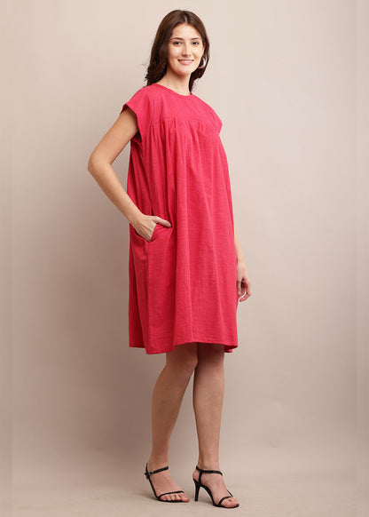 Cap Sleeve Loose Pink Colour Dress