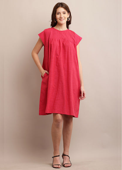 Cap Sleeve Loose Pink Colour Dress