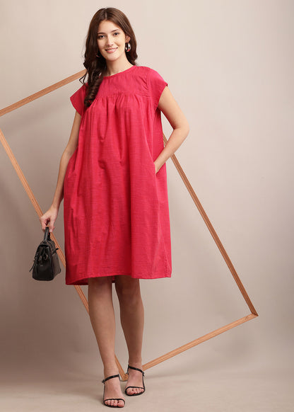 Cap Sleeve Loose Pink Colour Dress