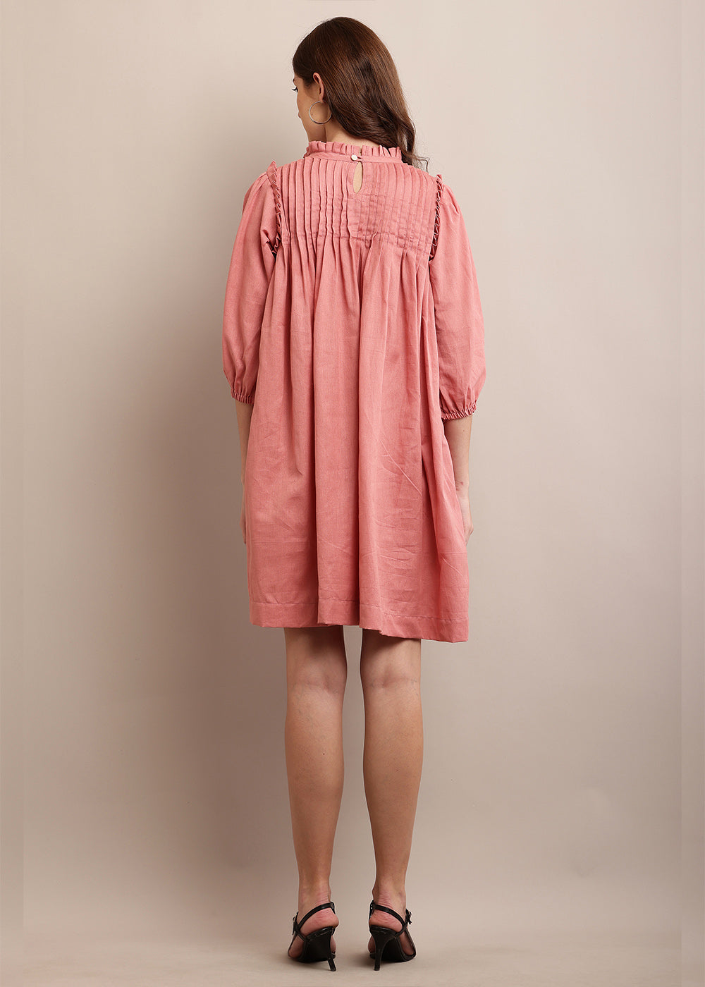Adorable Peach Long Sleeve Mini Dress