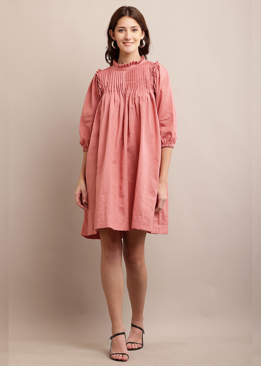 Adorable Peach Long Sleeve Mini Dress