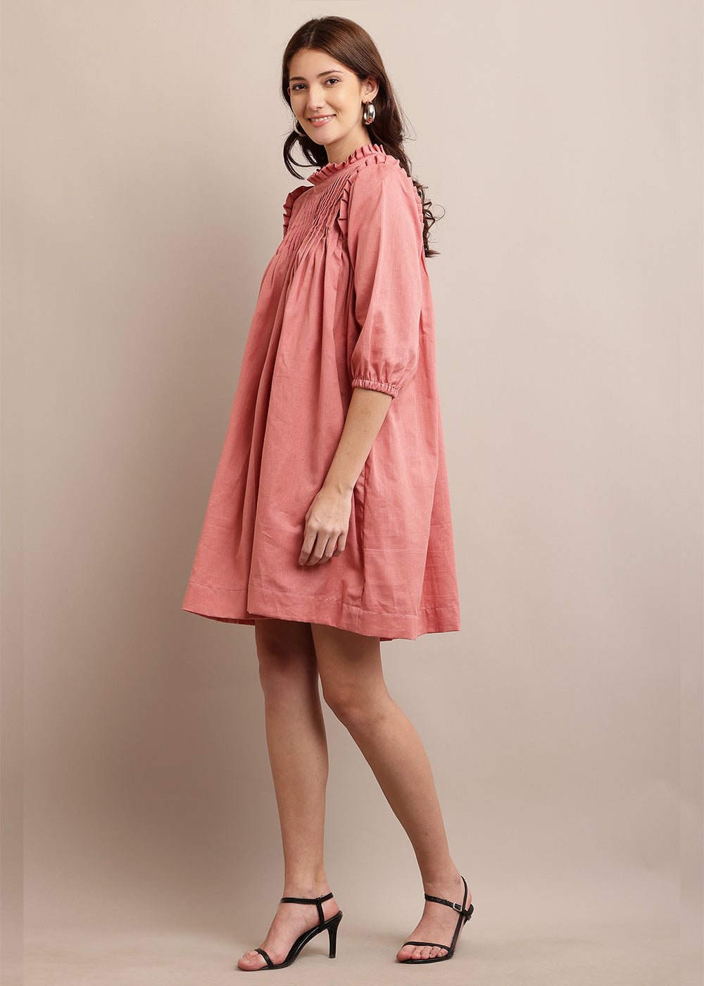Adorable Peach Long Sleeve Mini Dress