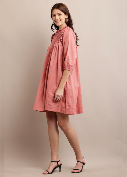 Adorable Peach Long Sleeve Mini Dress