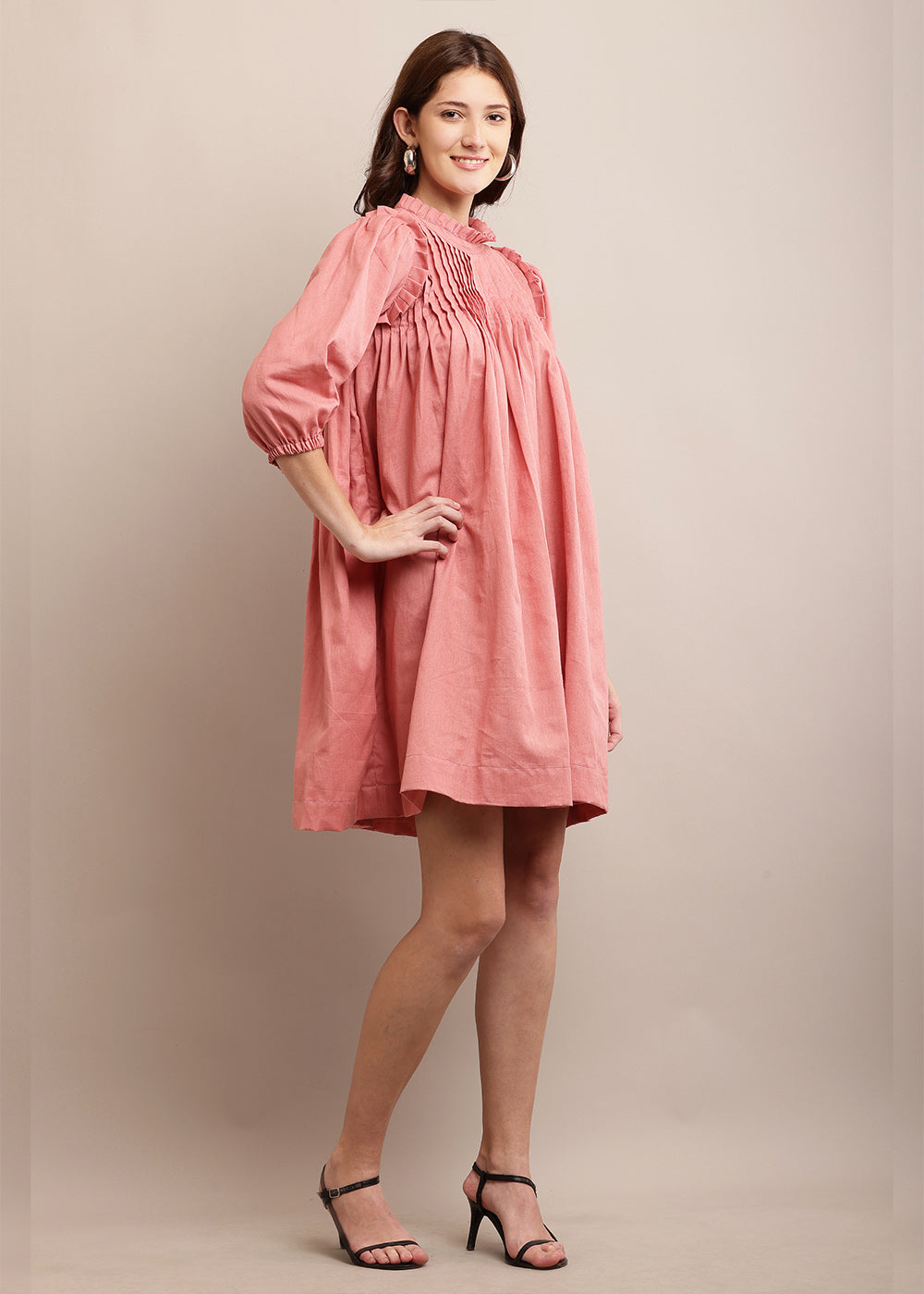 Adorable Peach Long Sleeve Mini Dress