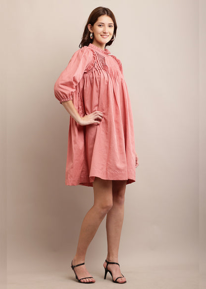 Adorable Peach Long Sleeve Mini Dress