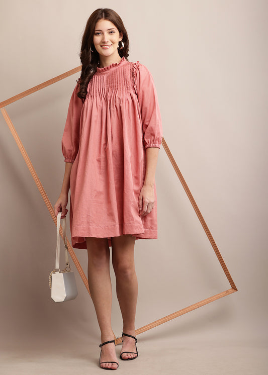 Adorable Peach Long Sleeve Mini Dress