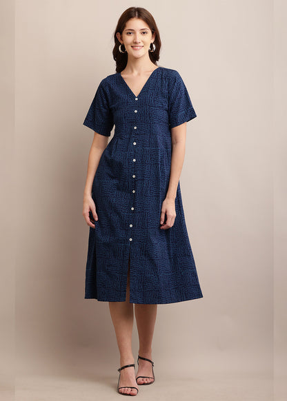Indigo Blue Block Printed Dress