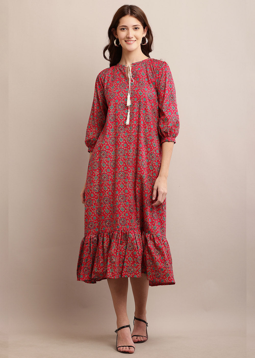 Adore Printed Cotton Long Dress With Pocket