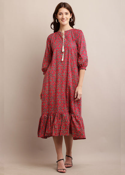Adore Printed Cotton Long Dress With Pocket