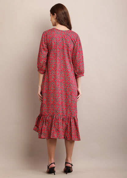 Adore Printed Cotton Long Dress With Pocket