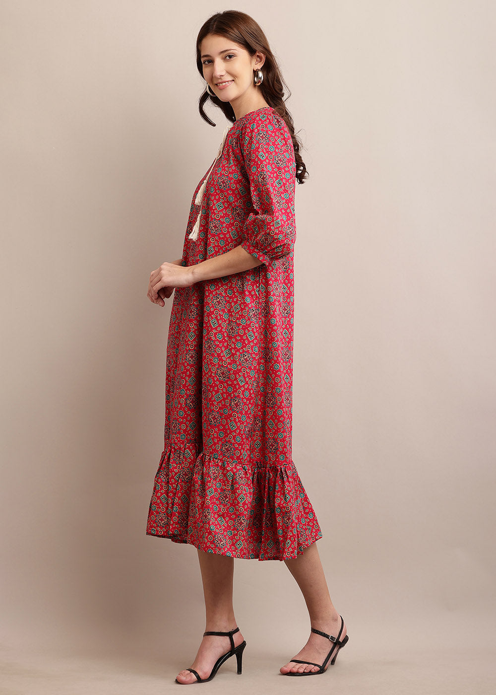 Adore Printed Cotton Long Dress With Pocket