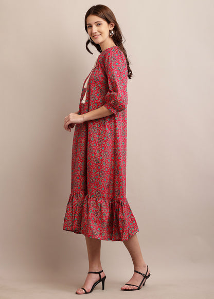 Adore Printed Cotton Long Dress With Pocket