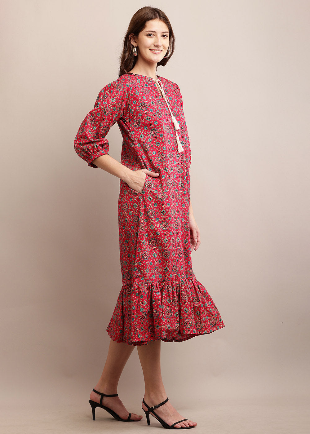Adore Printed Cotton Long Dress With Pocket