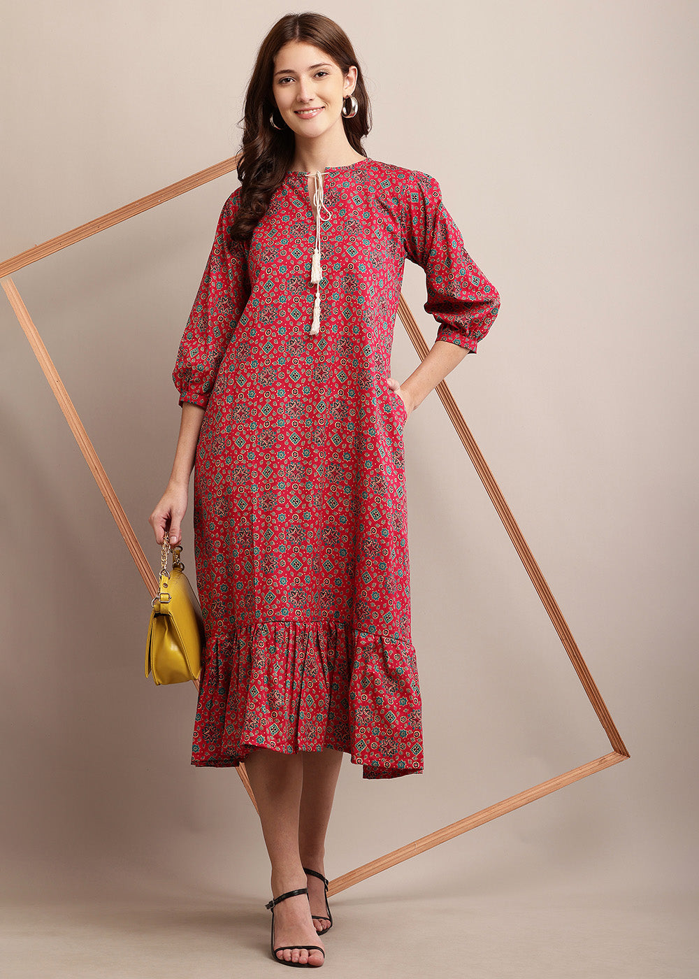 Adore Printed Cotton Long Dress With Pocket