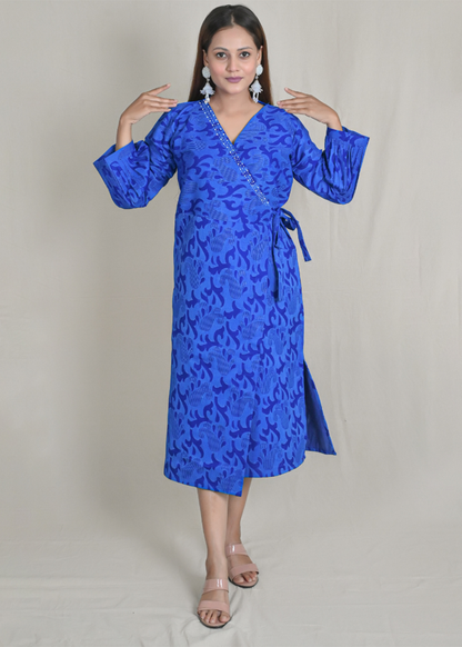 Wrap Dress with Side Slits And Hand Embroidery