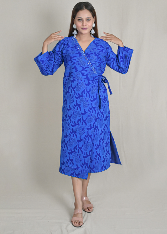 Wrap Dress with Side Slits And Hand Embroidery
