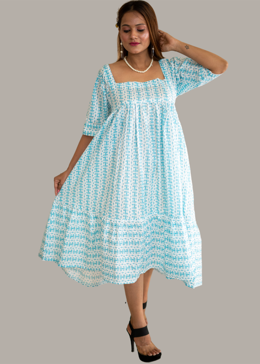 Flared Dress With Deep Square Neck Line