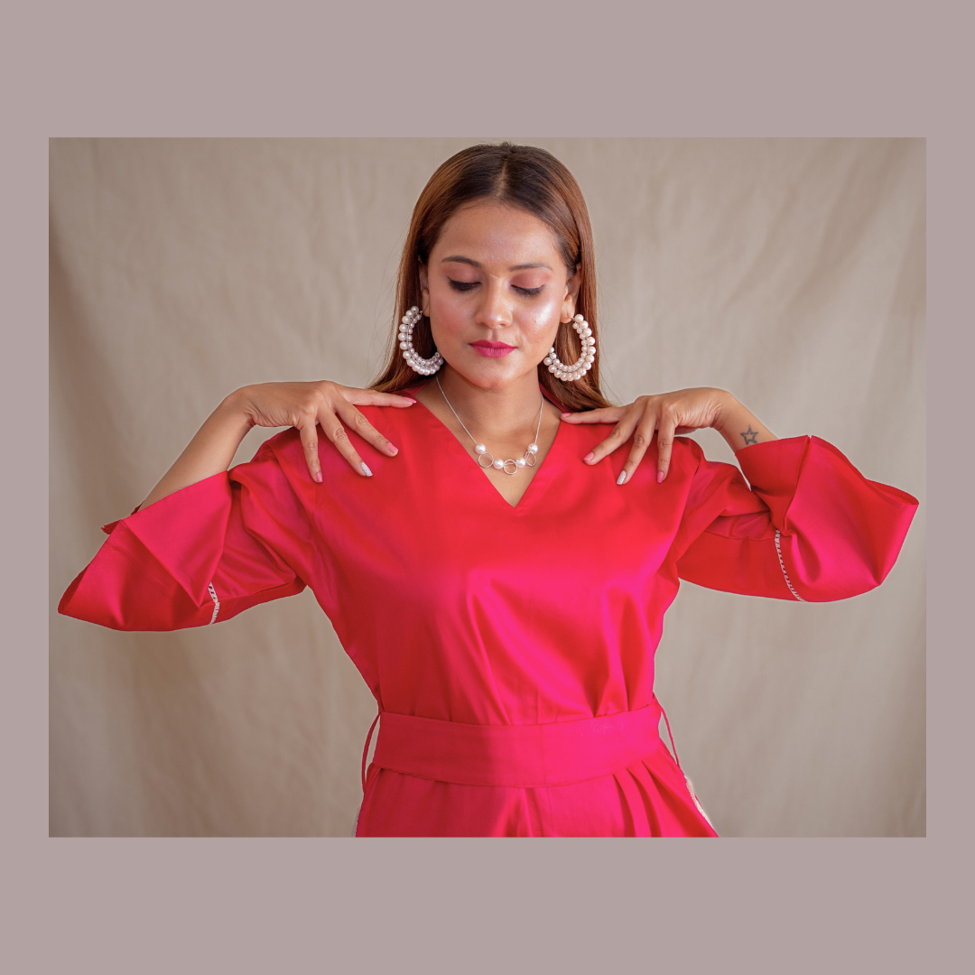 Posh Pink A-Line Dress With Side Slits & Belt
