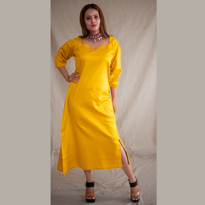 Yellow Slit Dress With Sweetheart Neckline