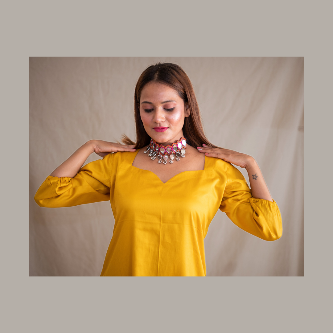 Yellow Slit Dress With Sweetheart Neckline