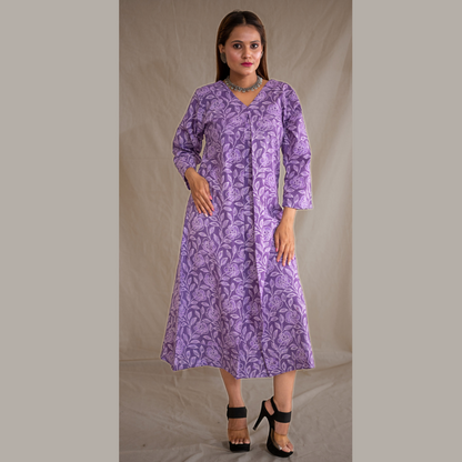 V - Neck Box Pleat A-Line Dress