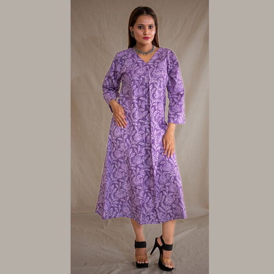 V - Neck Box Pleat A-Line Dress