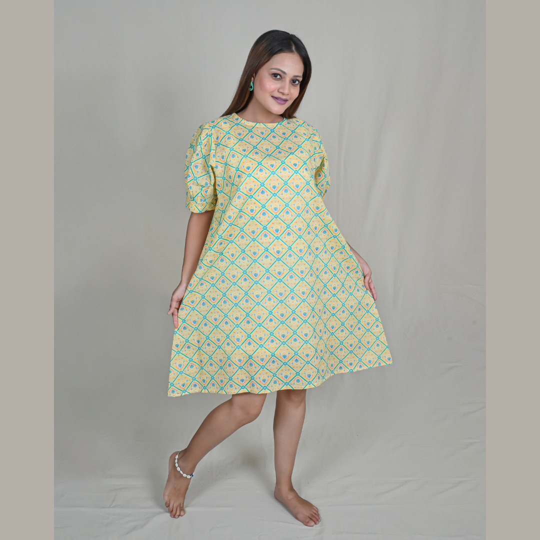 Yellow Patola Print Flared Shift Dress