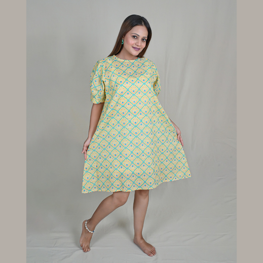 Yellow Patola Print Flared Shift Dress