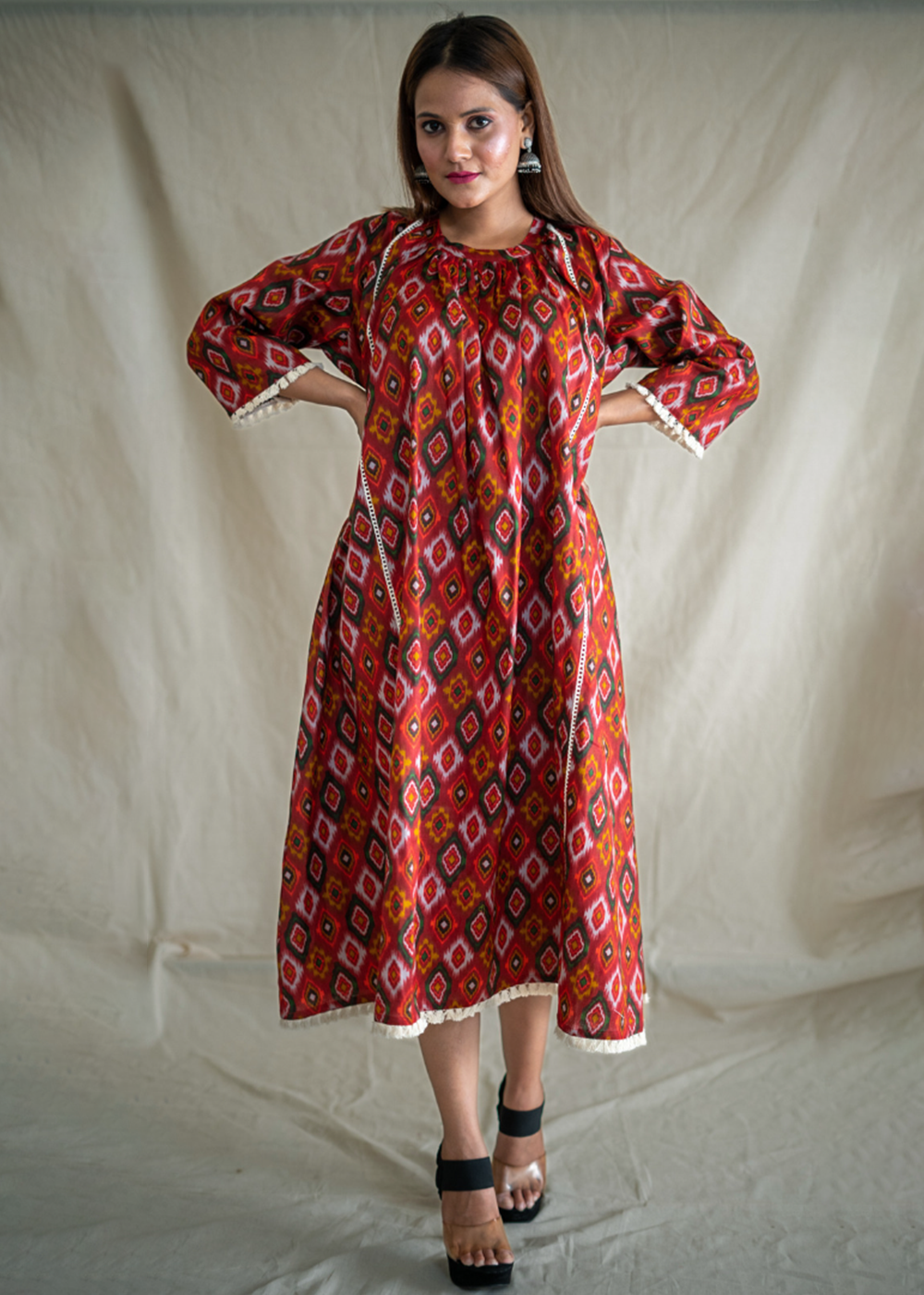 Crew Neck Gather A-Line Dress