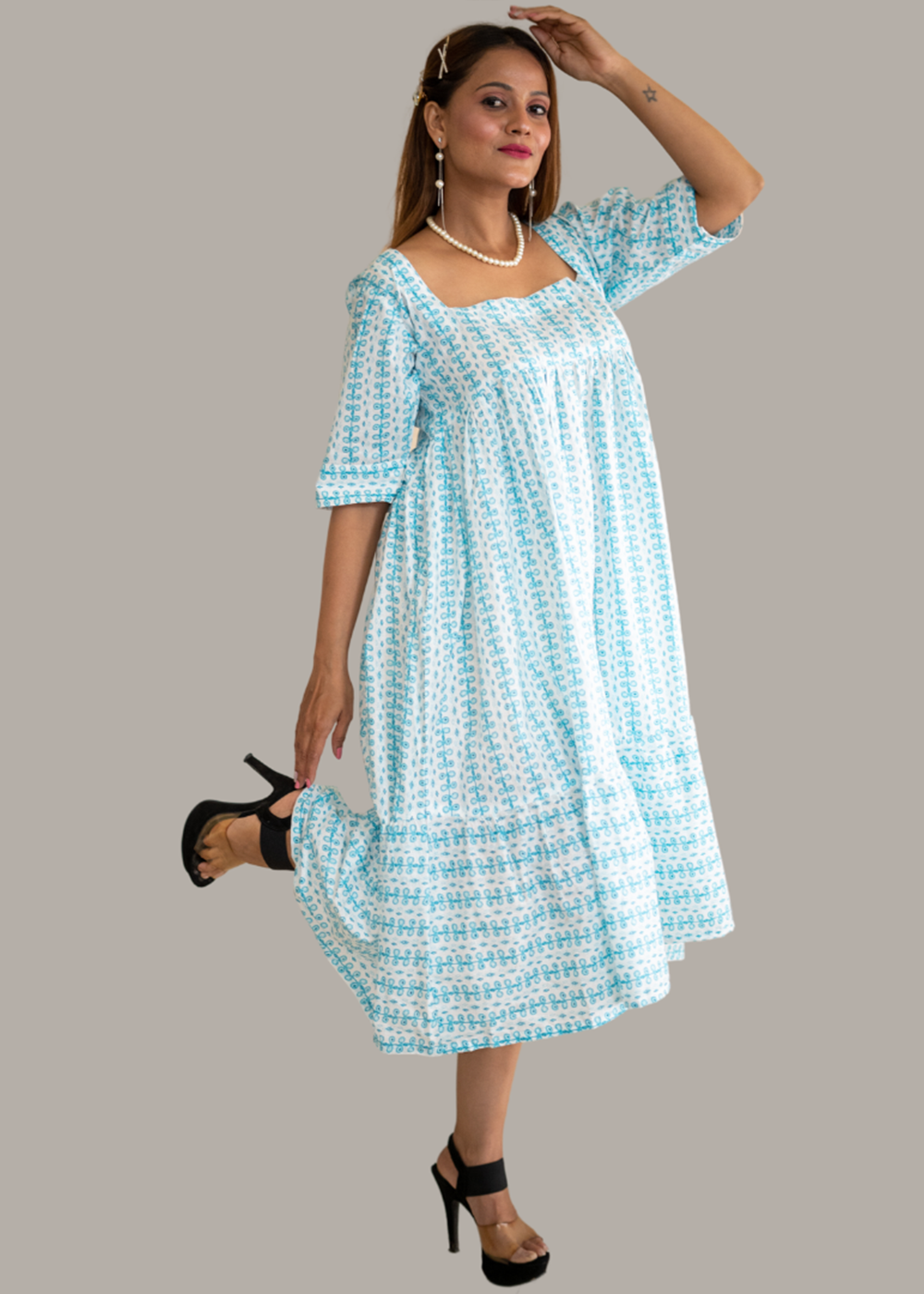 Flared Dress With Deep Square Neck Line