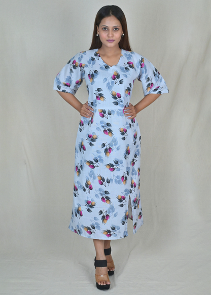 Kimono Sleeves Dress With Side Slits