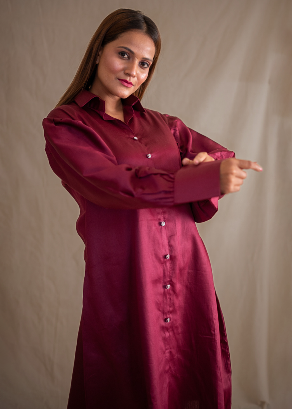 Mini Shirt Dress With Dramatic Sleeves