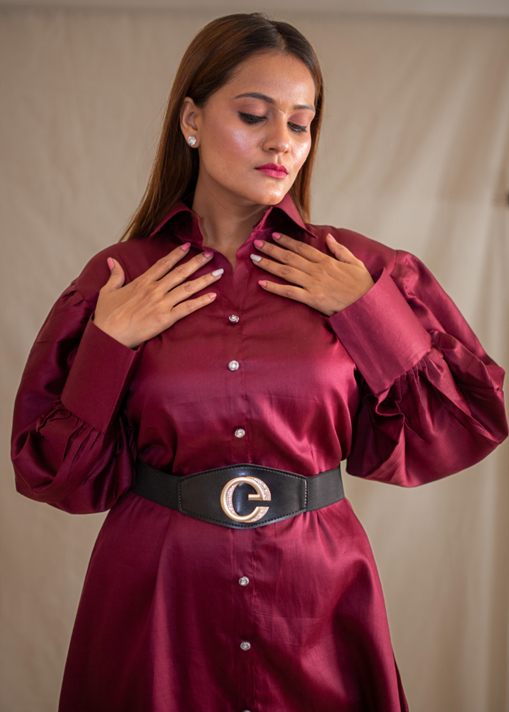 Mini Shirt Dress With Dramatic Sleeves