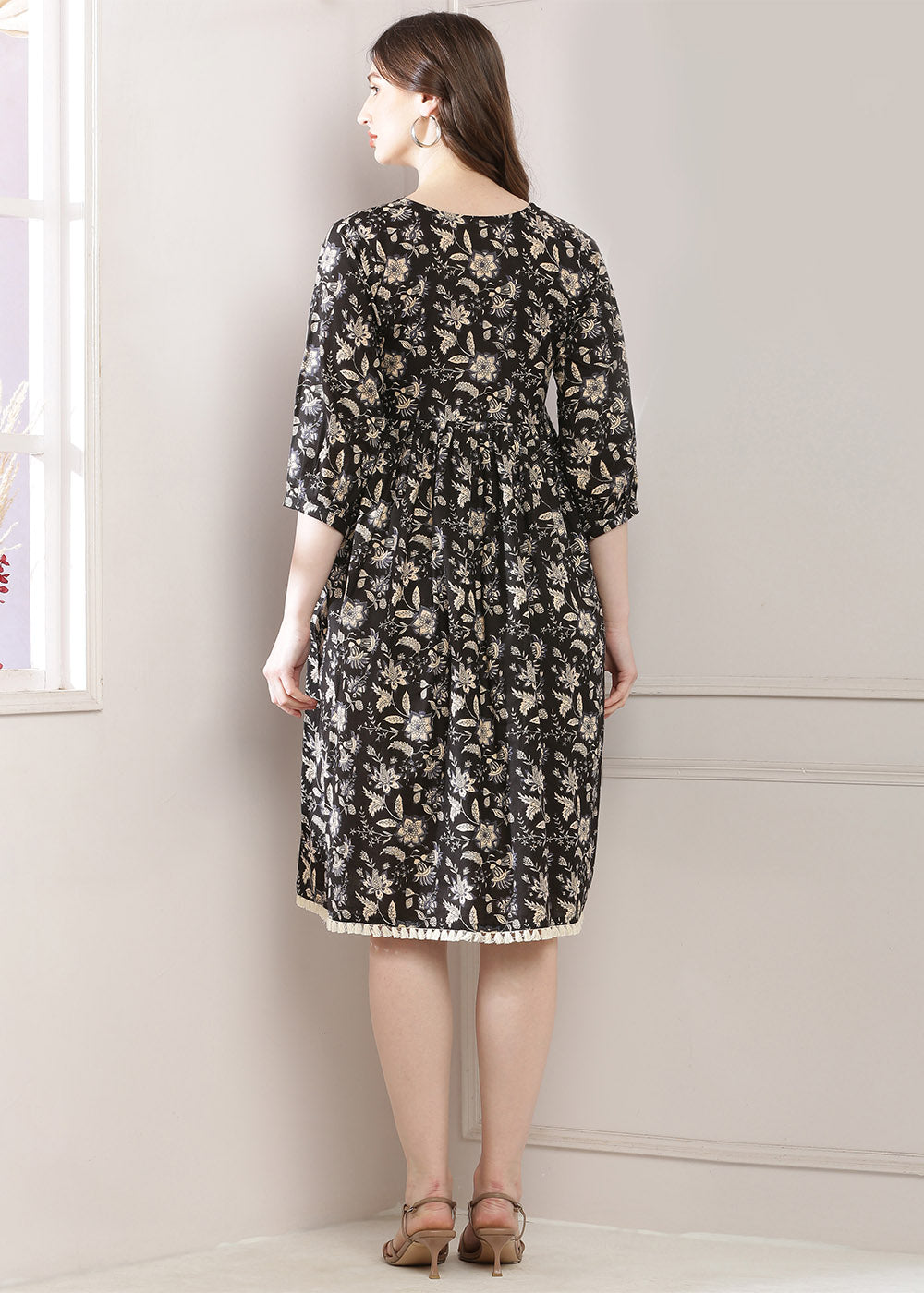 Black Blossom Dress With An A-line Silhouette!