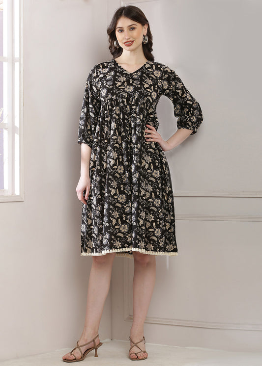 Black Blossom Dress With An A-line Silhouette!