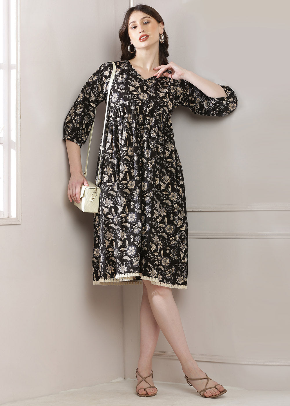 Black Blossom Dress With An A-line Silhouette!