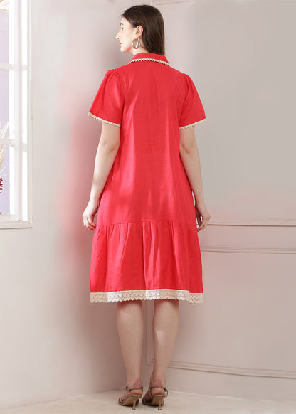 Orange Yoke Dress Features Intricate Lace Work And A Convenient Pocket