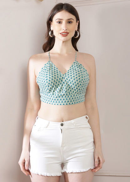 Green Printed Shirt Bralette Set
