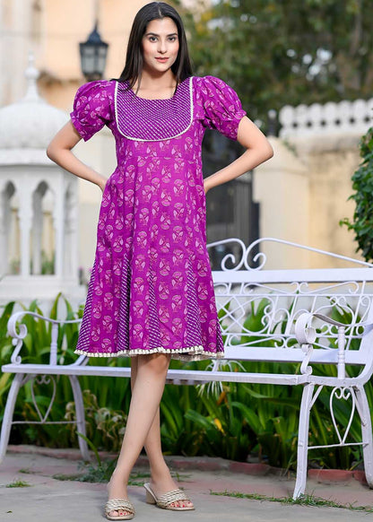 Godet Dress With Stylish Yoke Design