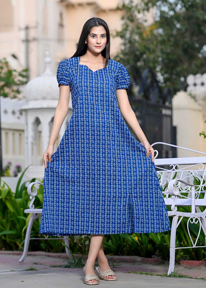 Blue Oasis Dress With Front Slit